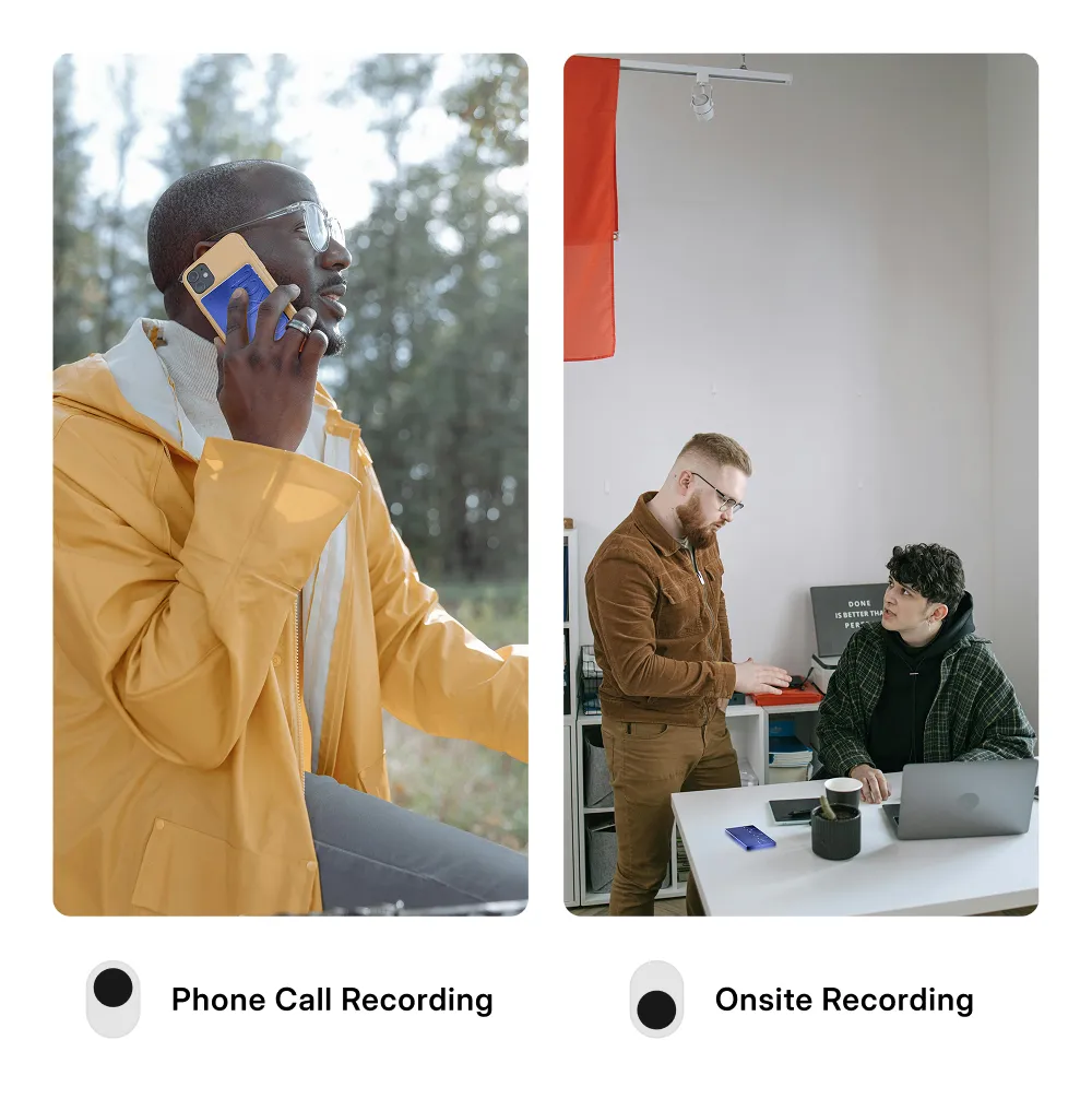 Pocket AI dual recording mode - phone call recording and onsite meeting recording